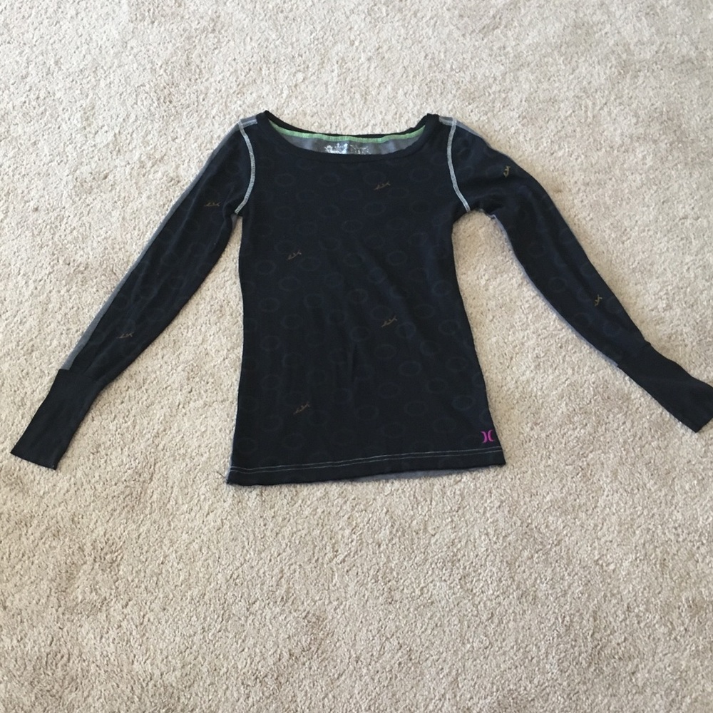 Hurley double print top front black w small o back waffle knit